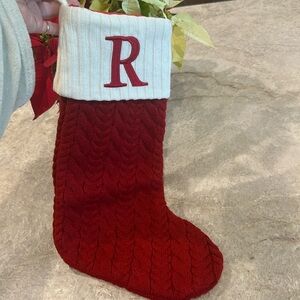 ST. NICHOLAS SQUARE CABLE KNIT "R” MONOGRAM STOCKING.